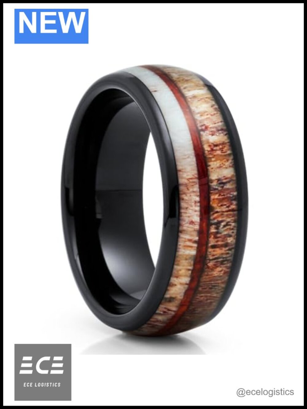 Tungsten Carbide Deer Antler Koa Wood Wedding Ring Comfort Fit Band